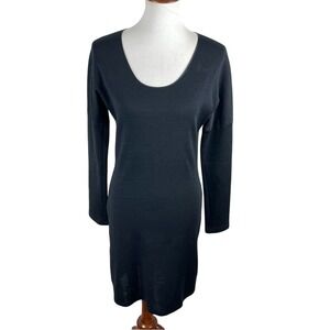 Jenni‎ Kayne Black Wool Silk Trim Sweater Dress Size Large Minimalist Quiet Luxe